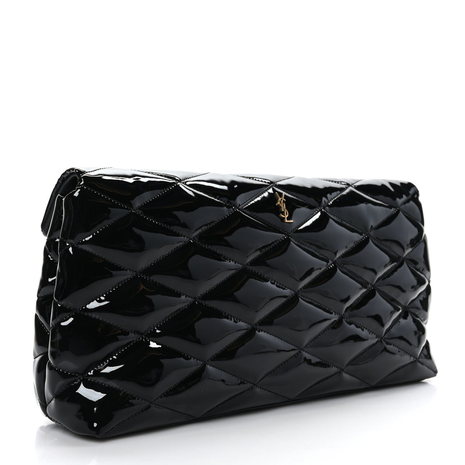 Saint Laurent Patent Quilted Sade Puffer Envelope Clutch Black 3 of 9