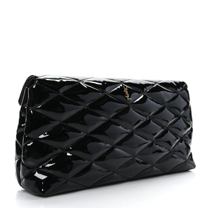 Saint Laurent Patent Quilted Sade Puffer Envelope Clutch Black 3 of 9