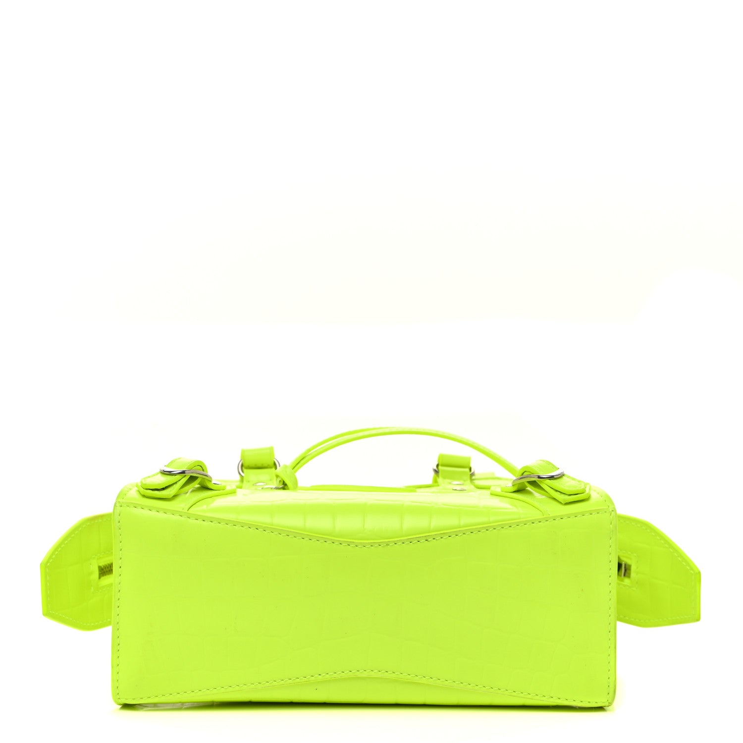 Balenciaga Semi Shiny Calfskin Crocodile Embossed Neo Classic Silver Hardware Mini City Fluo Yellow 10 of 18