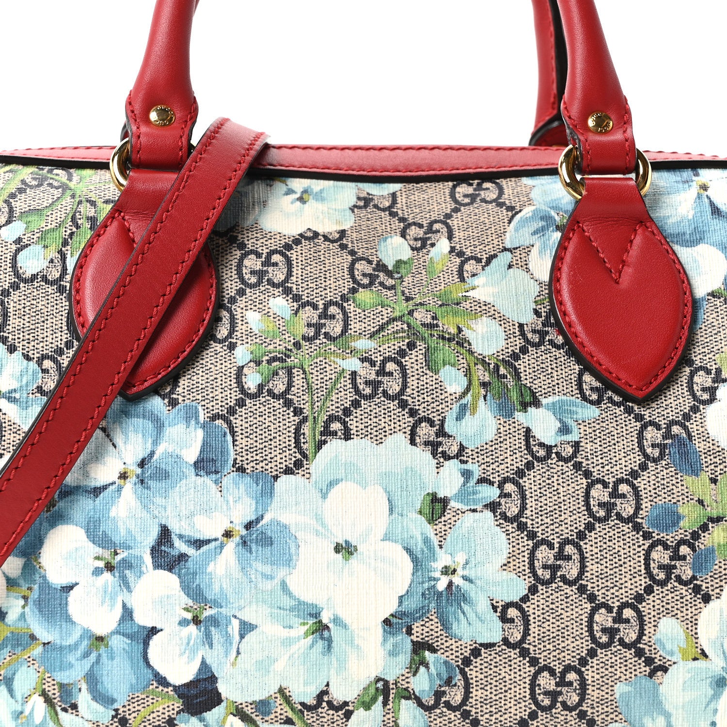 Gucci GG Supreme Monogram Blooms Small Boston Beige Blue Navy Hibiscus Red 7 of 10