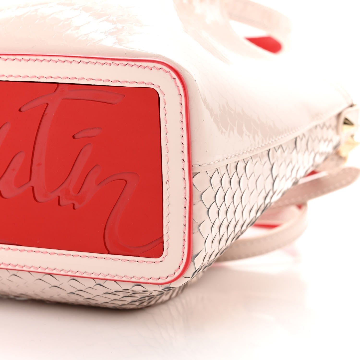 Christian Louboutin Patent Snakeskin Embossed Spiked Mini Cabarock Shopper Tote Leche 10 of 10