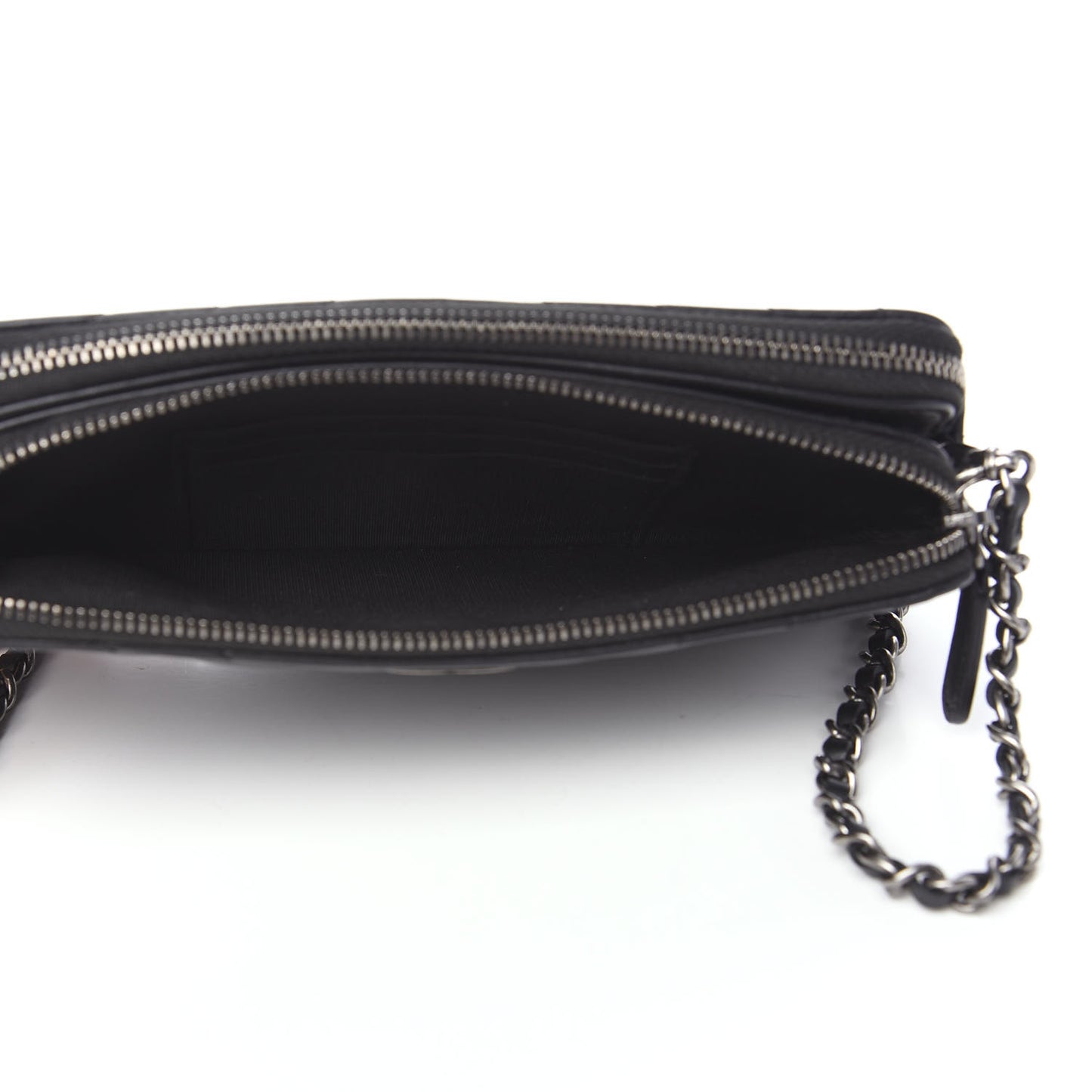 Calfskin Chevron Quilted Tassel Clutch With Chain Black