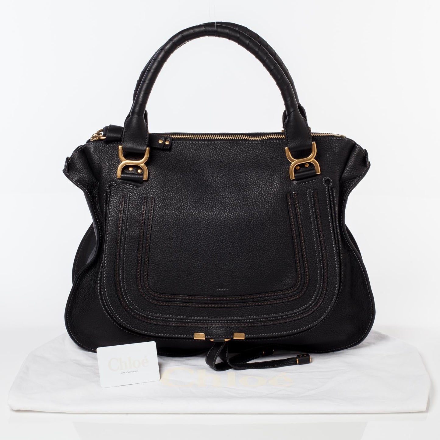 Leather Large Marcie Satchel Black