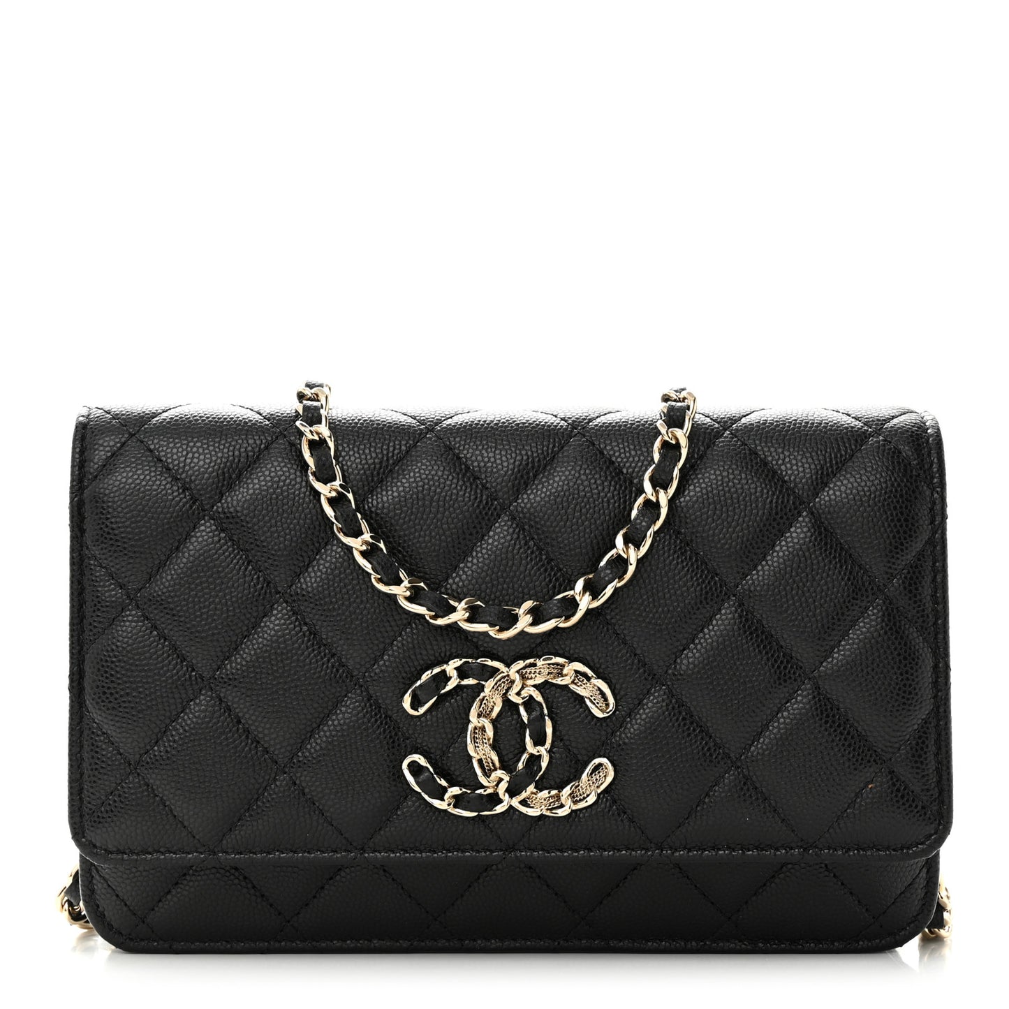 Caviar Quilted French New Wave Chain CC Wallet On Chain WOC Black
