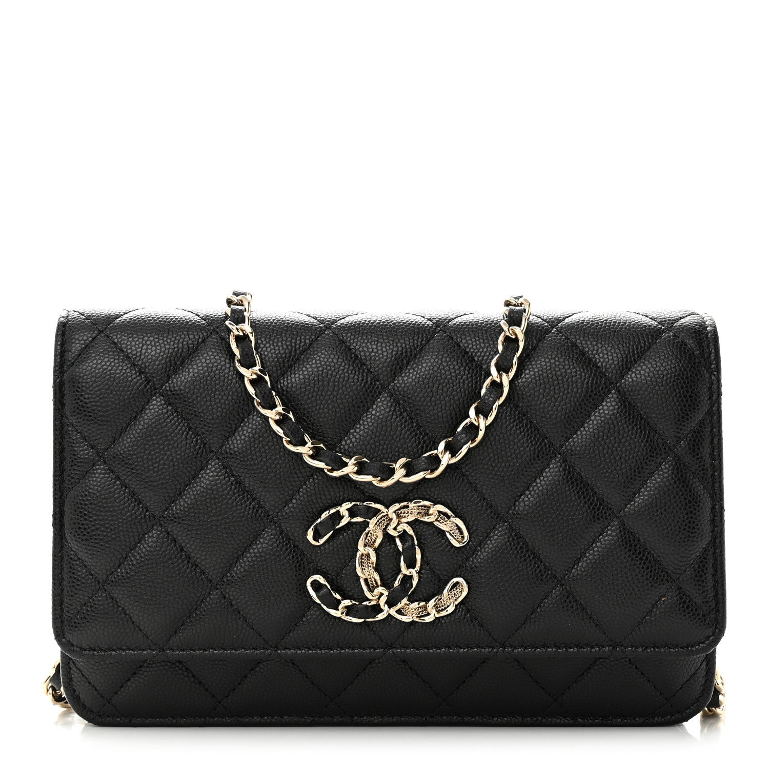 Chanel Caviar Quilted French New Wave Chain CC Wallet On Chain WOC Black 1 of 11