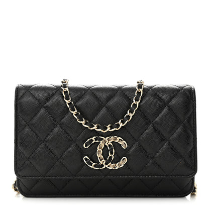 Chanel Caviar Quilted French New Wave Chain CC Wallet On Chain WOC Black 1 of 11