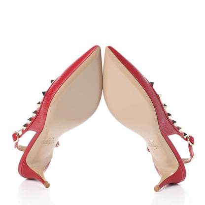 Valentino Garavani Pebbled Calfskin Rockstud Half D'Orsay Slingback 50mm Pumps 37.5 Rosso Valentino 6 of 7