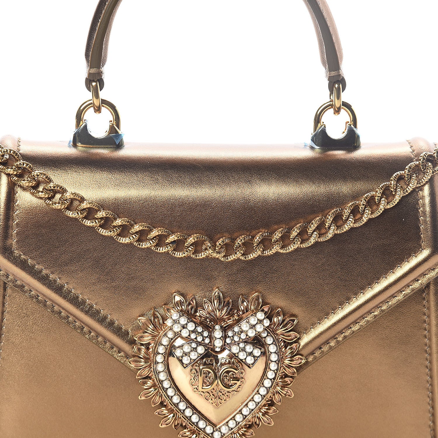 Dolce & Gabbana Smooth Calfskin Devotion Envelope Top Handle Bag Gold 7 of 9