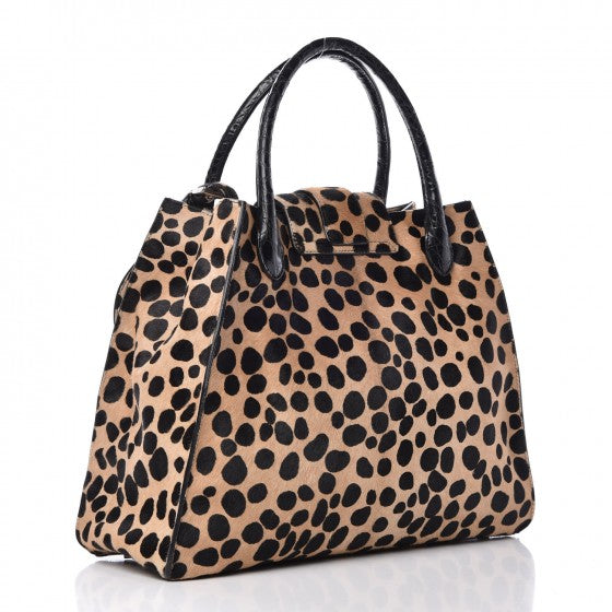 Alaia Calf Hair Leopard Print Alligator Tote Black 3 of 6
