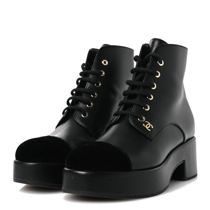 Chanel Calfskin Velvet CC Cap Toe Boots 40 Black 4 of 12