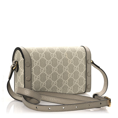 Gucci GG Supreme Monogram Textured Dollar Calfskin Mini Horsebit 1955 Shoulder Bag Beige Mystic White Oatmeal 3 of 12