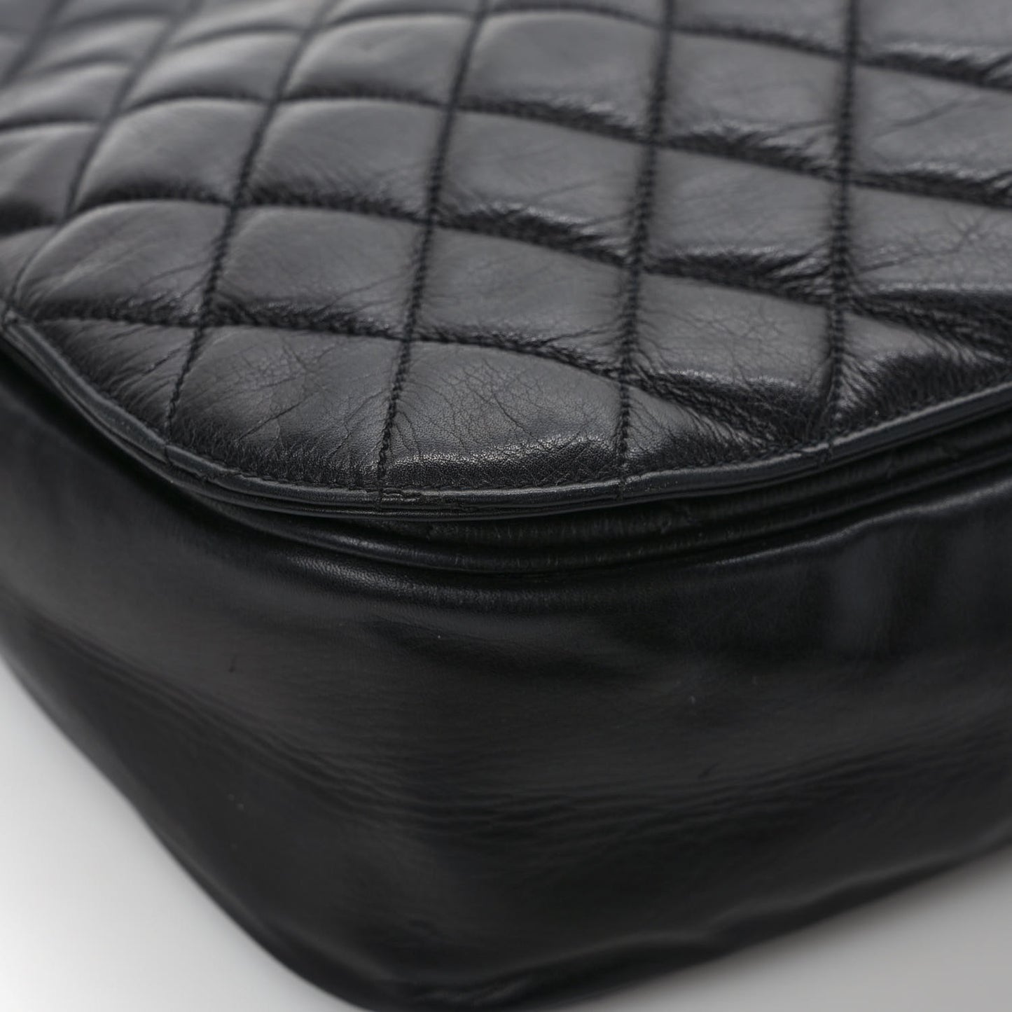 Aged Calfskin Quilted Messenger Bag Black