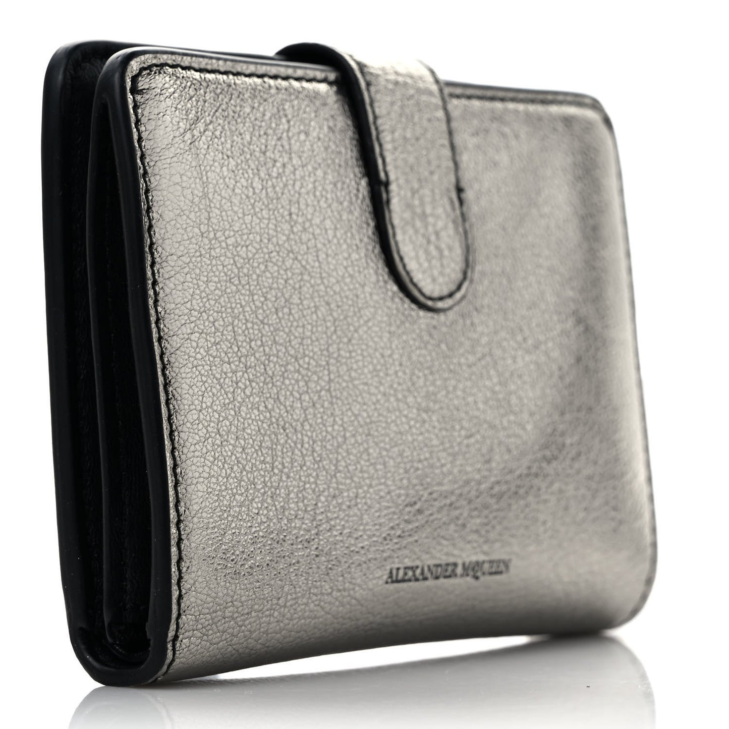 Metallic Calfskin Skull French Wallet Dark Silver