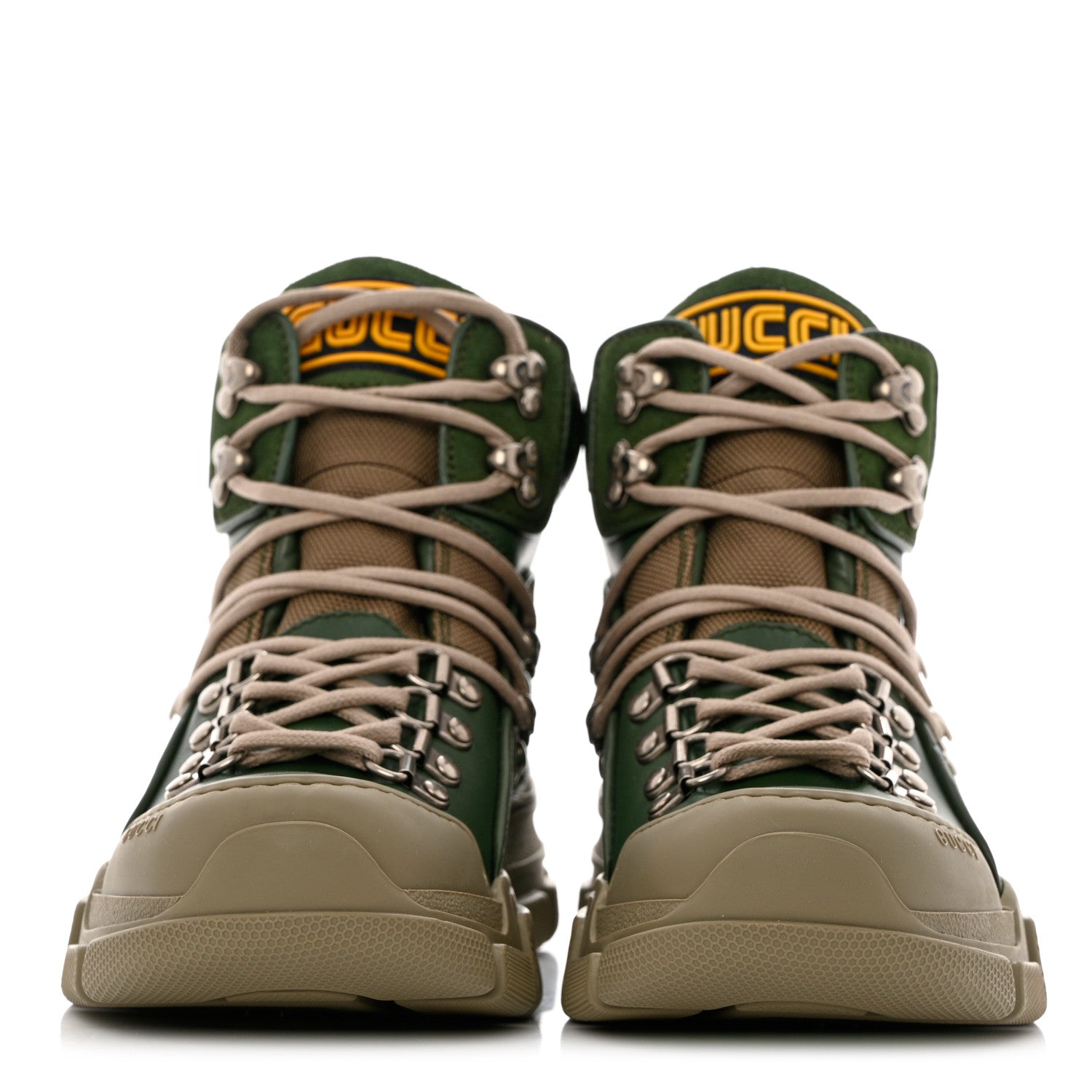 Gucci X SEGA Calfskin Suede Technical Canvas Womens Flashtrek High-Top Sneakers 36 Olive Green Ardesia 2 of 9