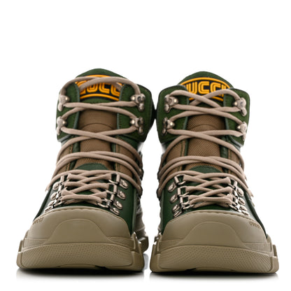 Gucci X SEGA Calfskin Suede Technical Canvas Womens Flashtrek High-Top Sneakers 36 Olive Green Ardesia 2 of 9