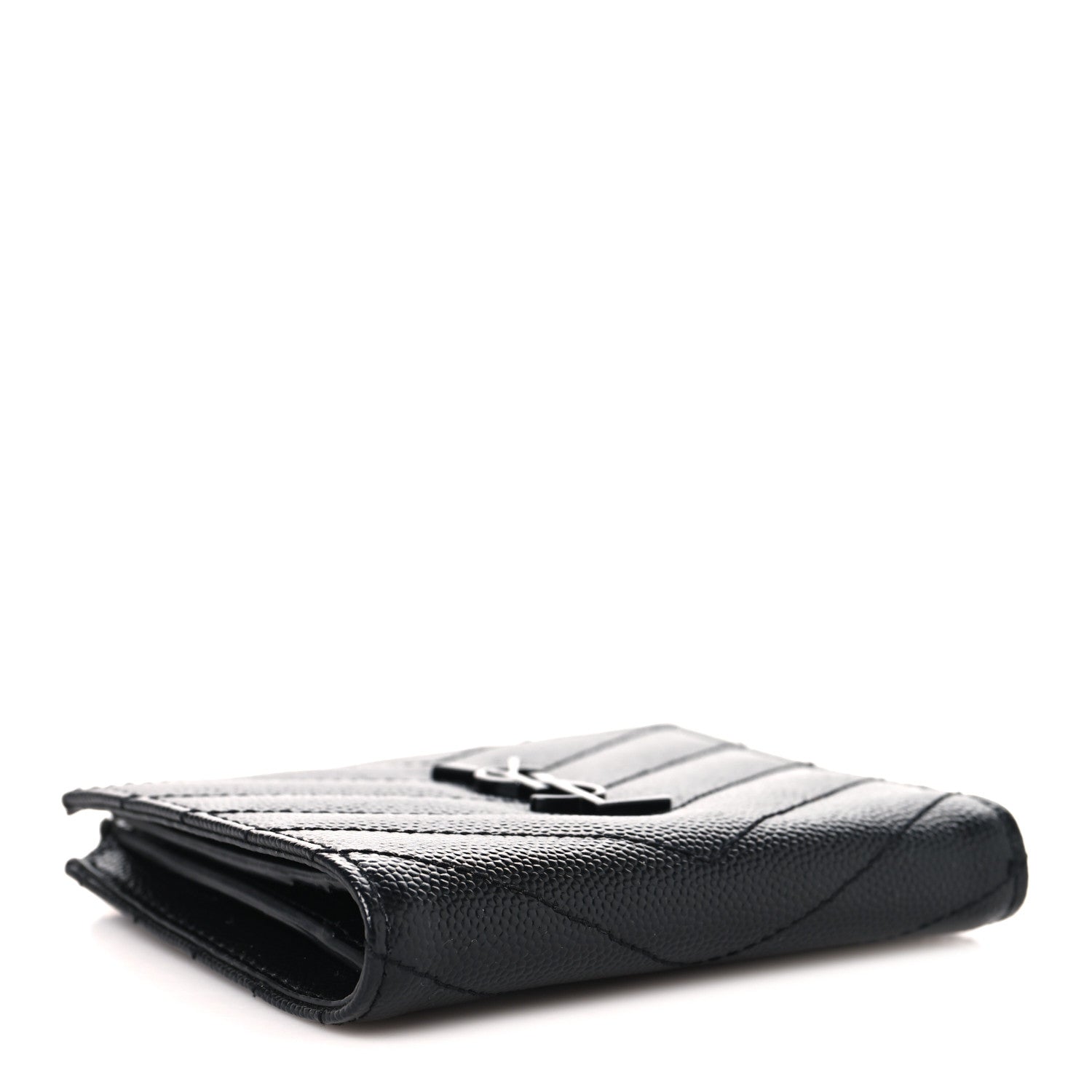 Saint Laurent Grain De Poudre Matelasse Chevron Monogram Zipped Card Case Black Black 4 of 9