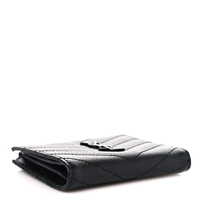 Saint Laurent Grain De Poudre Matelasse Chevron Monogram Zipped Card Case Black Black 4 of 9