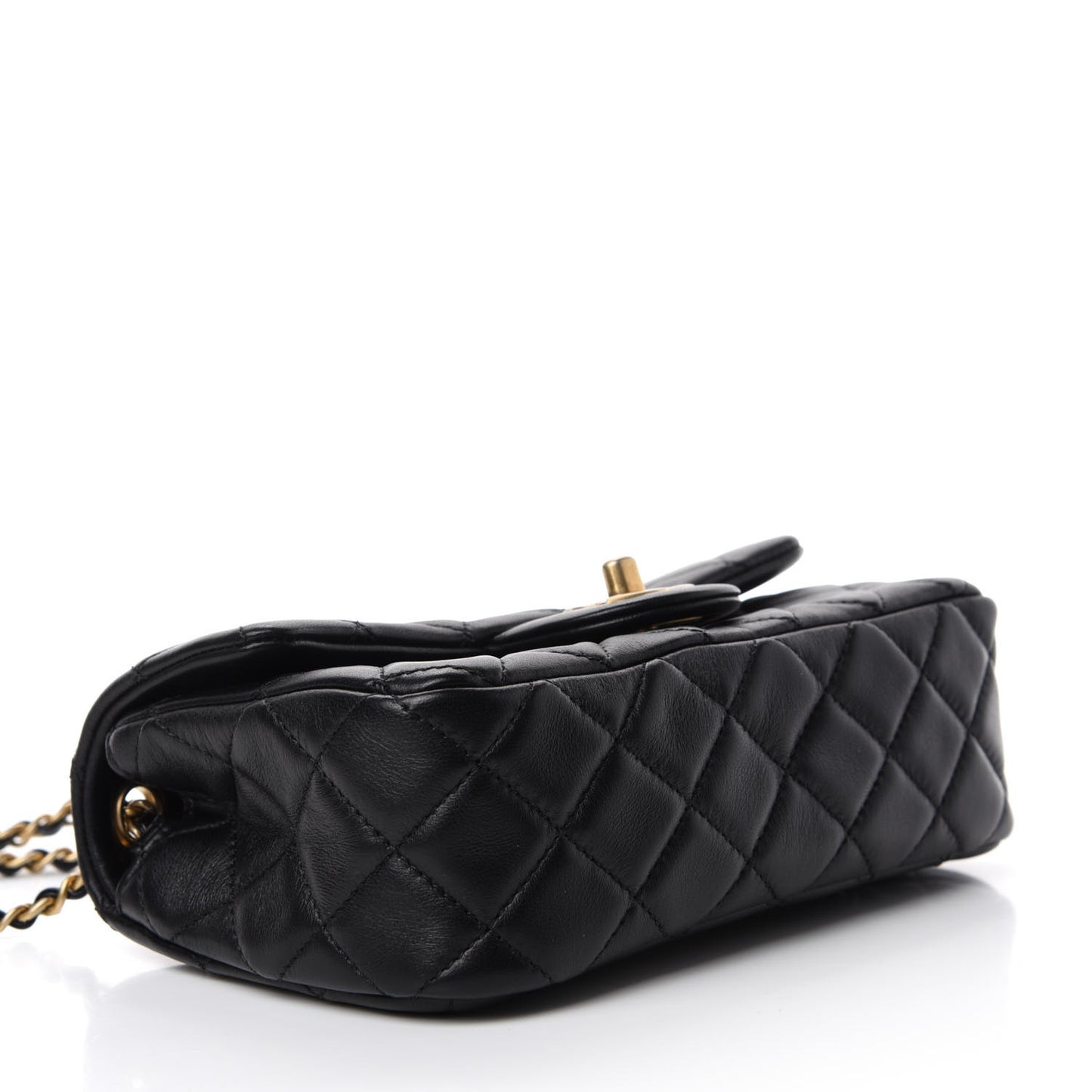 Lambskin Quilted Mini Rectangular Pearl Crush Flap Black
