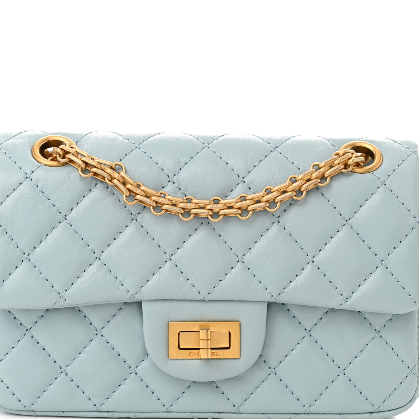 Aged Calfskin Quilted 2.55 Reissue Mini Flap Light Blue