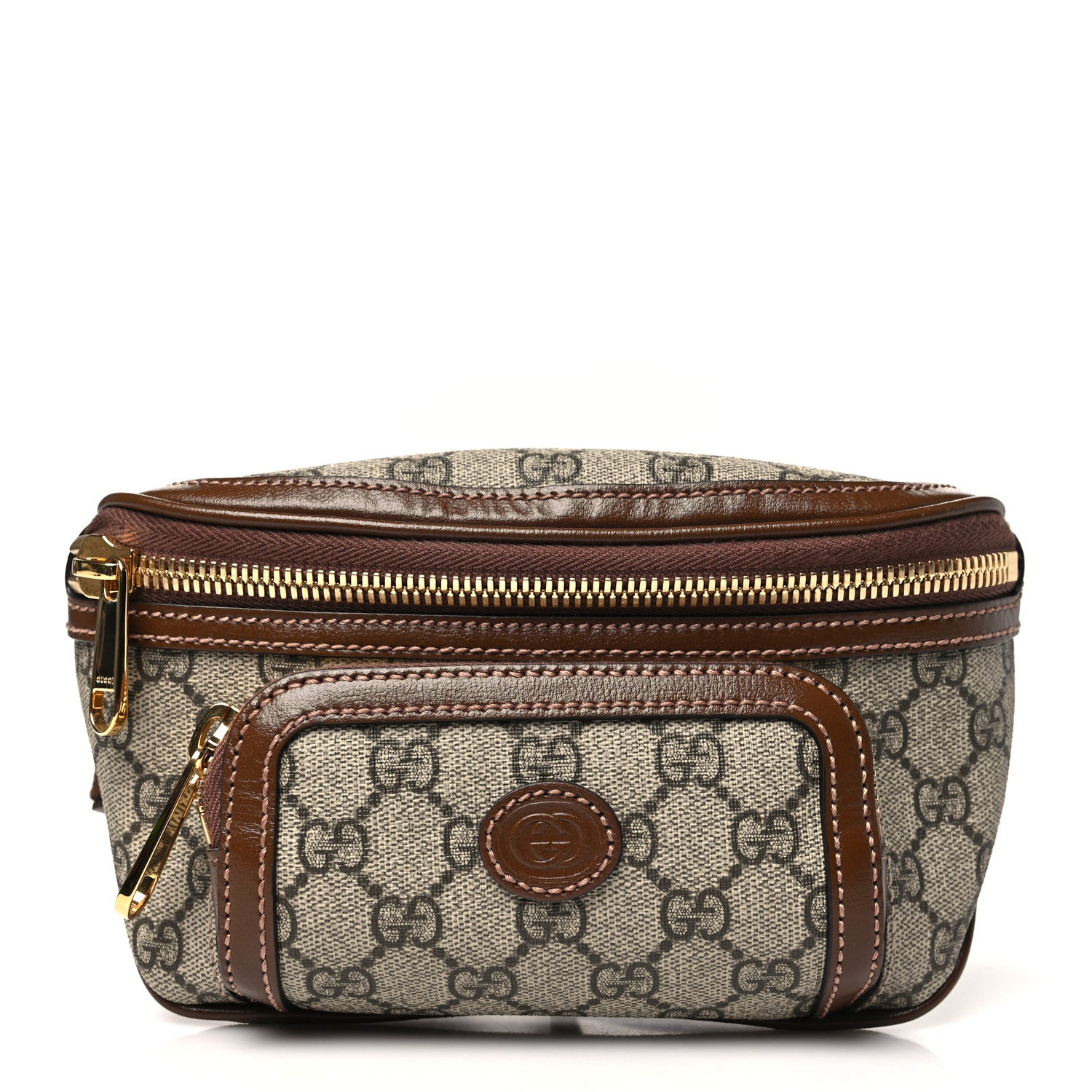 Gucci GG Supreme Monogram Textured Calfskin Retro Interlocking G Belt Bag Beige Ebony Brown Sugar 1 of 11