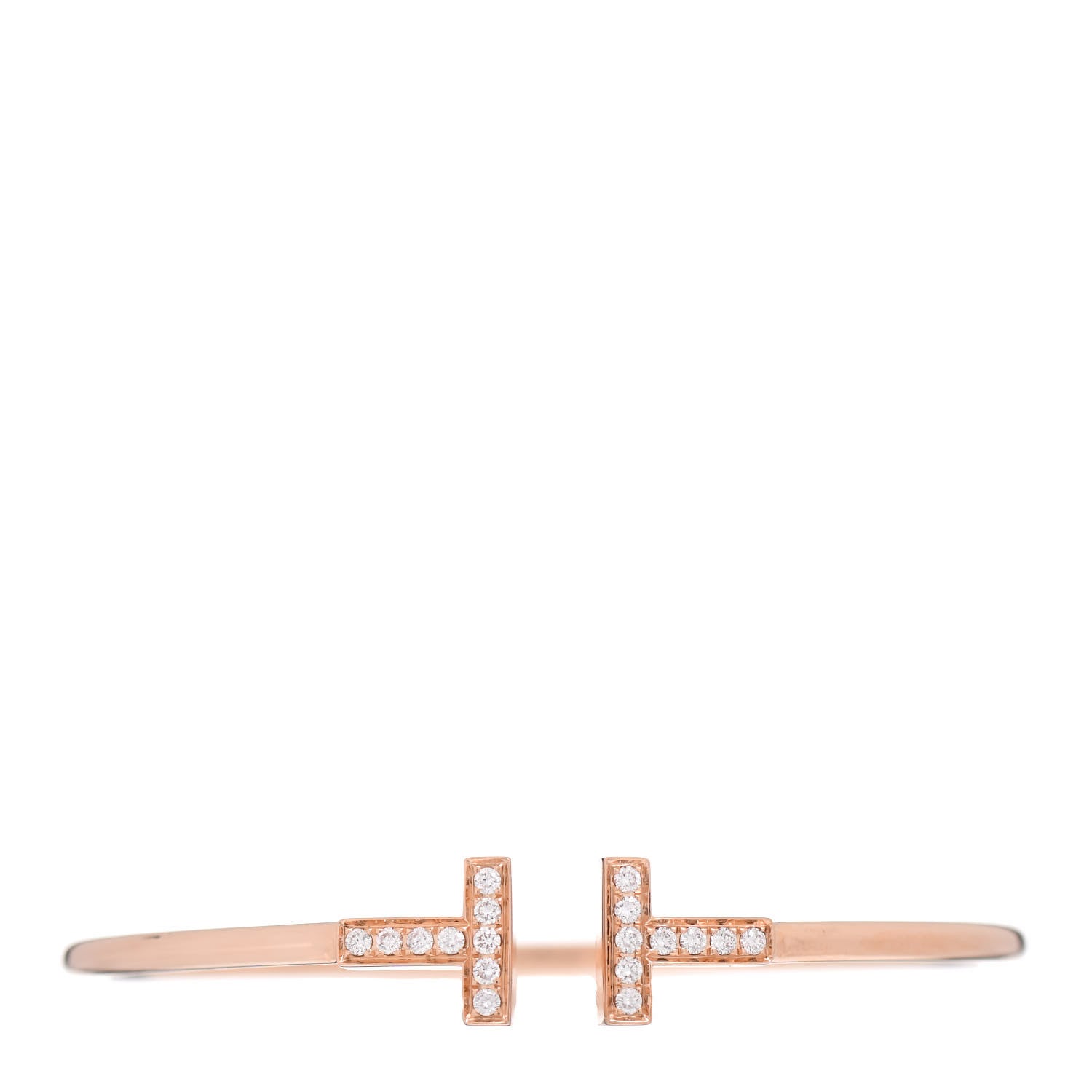 Tiffany 18K Rose Gold Diamond T Wire Bracelet 1 of 4