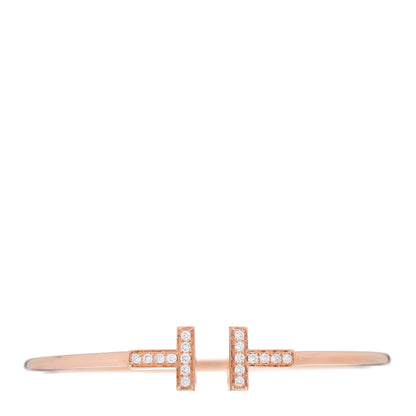 Tiffany 18K Rose Gold Diamond T Wire Bracelet 1 of 4