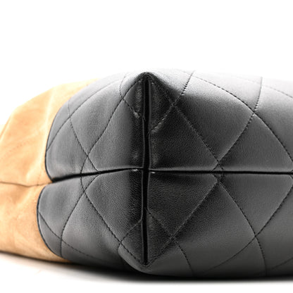 Chanel Suede Calfskin Shiny Lambskin Quilted Coco Base Shopping Bag Beige Black 9 of 14