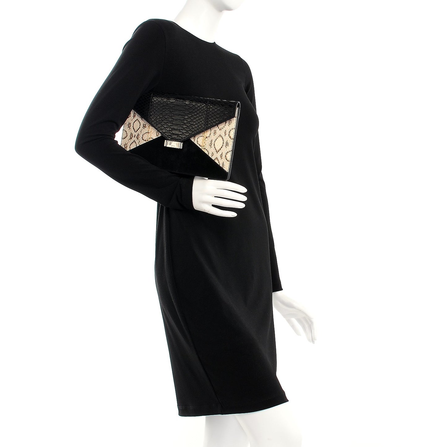 Python Suede Calfskin Diamond Clutch Black