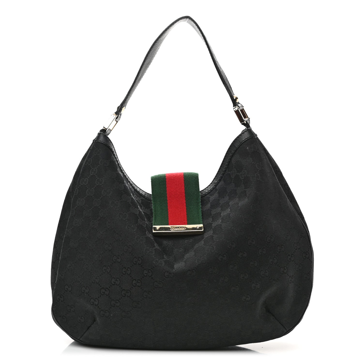 Gucci Monogram Large New Ladies Web Hobo Black 1 of 12