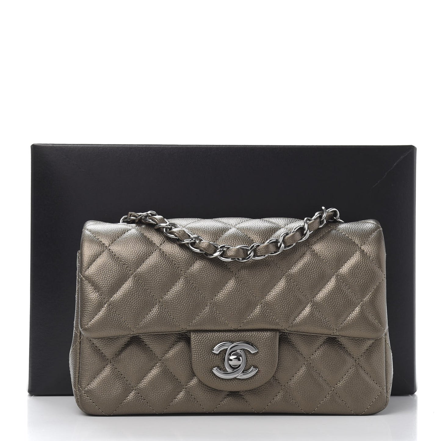 Iridescent Caviar Quilted Mini Rectangular Flap Bronze