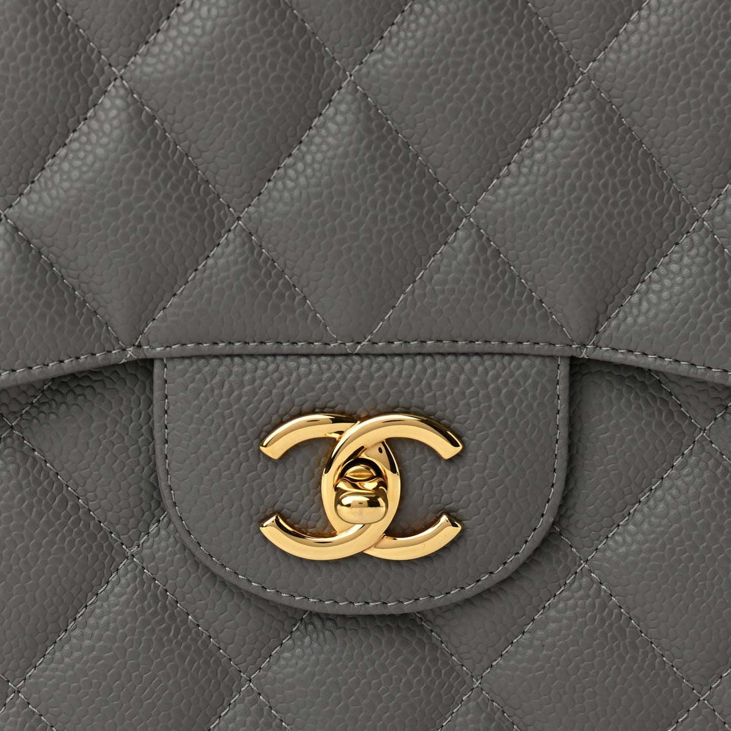Caviar Quilted Jumbo Single Flap Grey