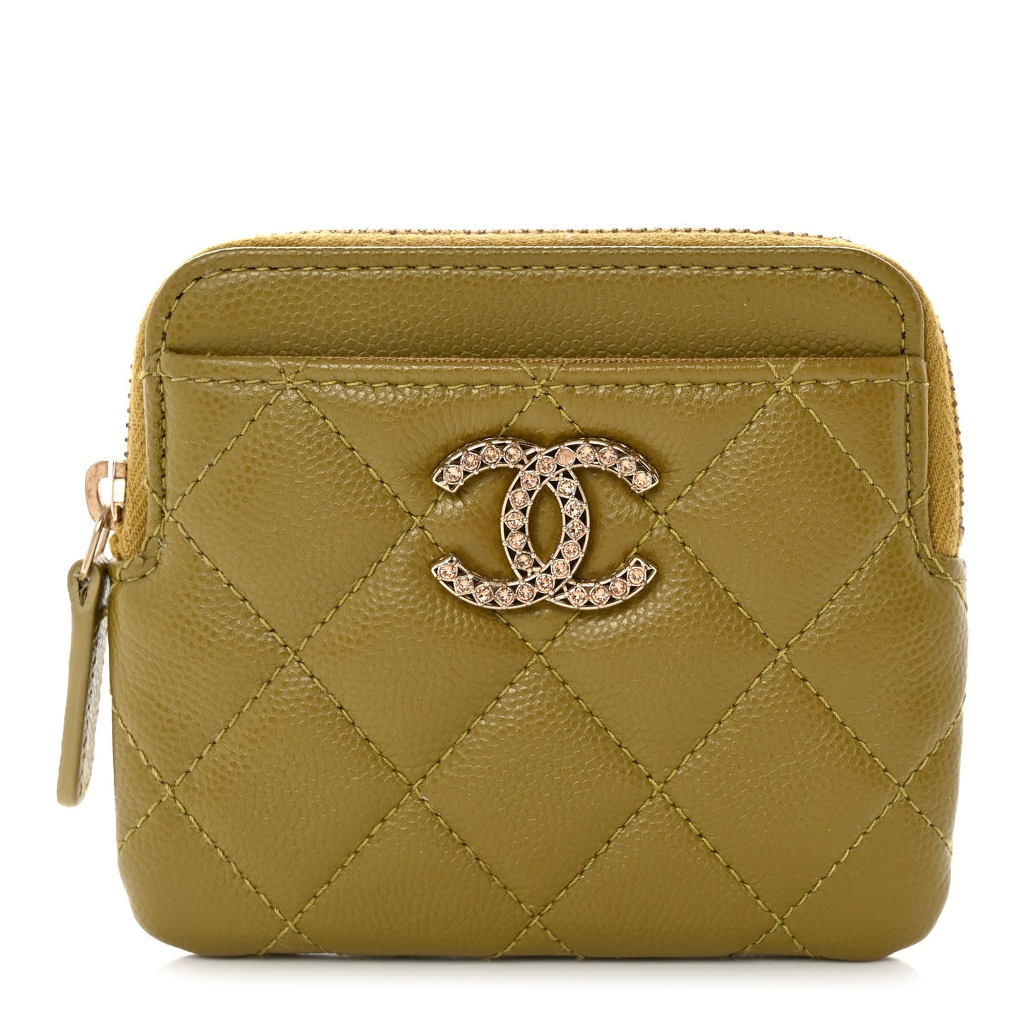 Caviar Metal Quilted Zip Card Holder Wallet Green