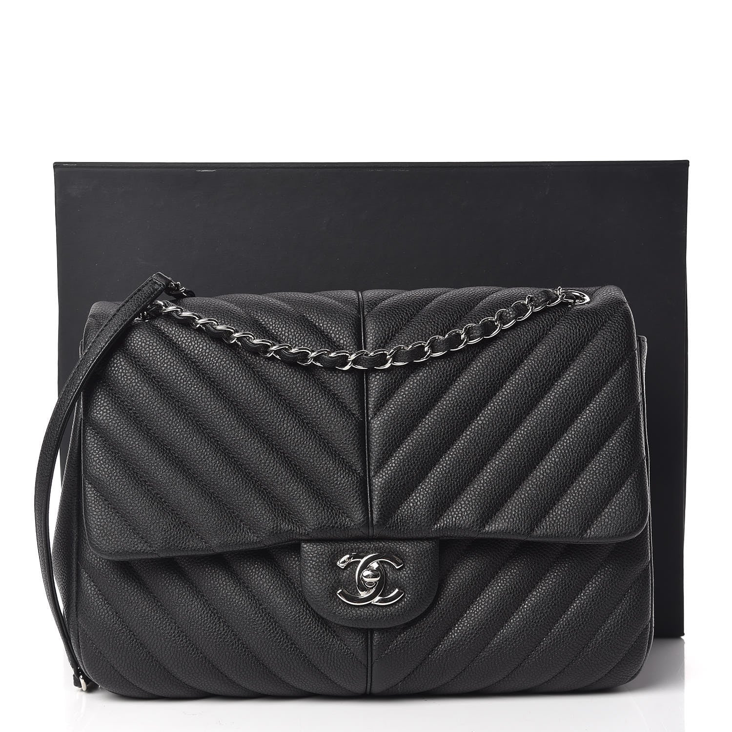 Chanel Caviar Chevron Quilted Large Puffy CC Flap Black 11 of 11