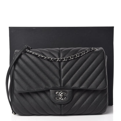 Chanel Caviar Chevron Quilted Large Puffy CC Flap Black 11 of 11
