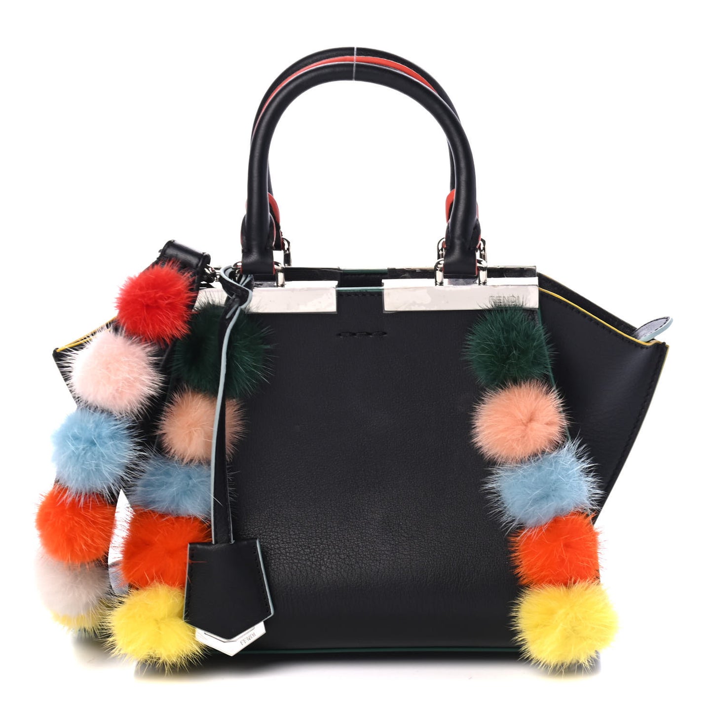 Vitello Dolce Mink Fur Pom Pom Mini 3jours Tote Black Multicolor