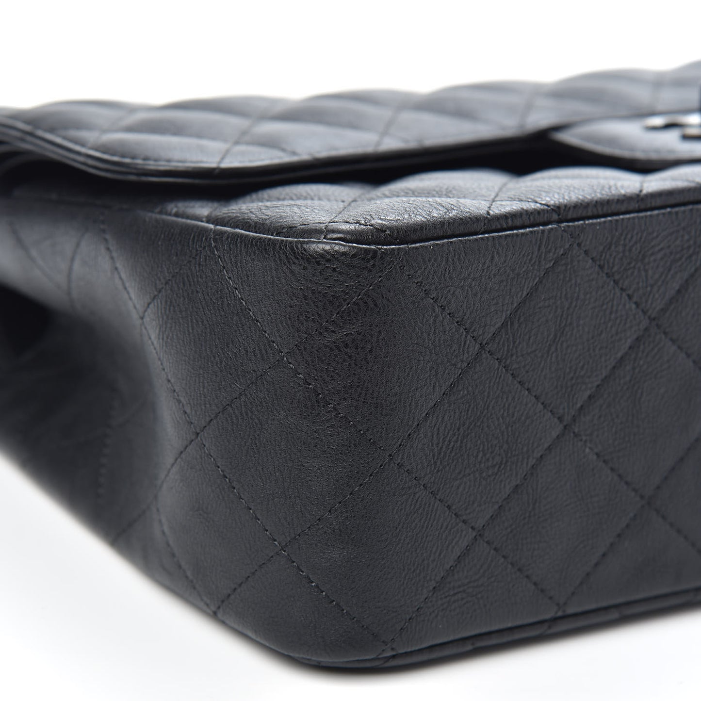 Crumpled Calfskin Quilted Jumbo Double Flap So Black