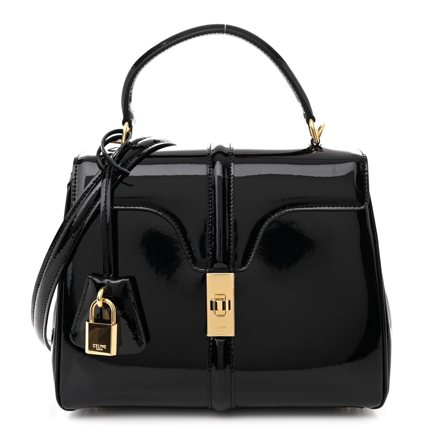 Celine Patent Calfskin Small 16 Top Handle Bag Black 1 of 12