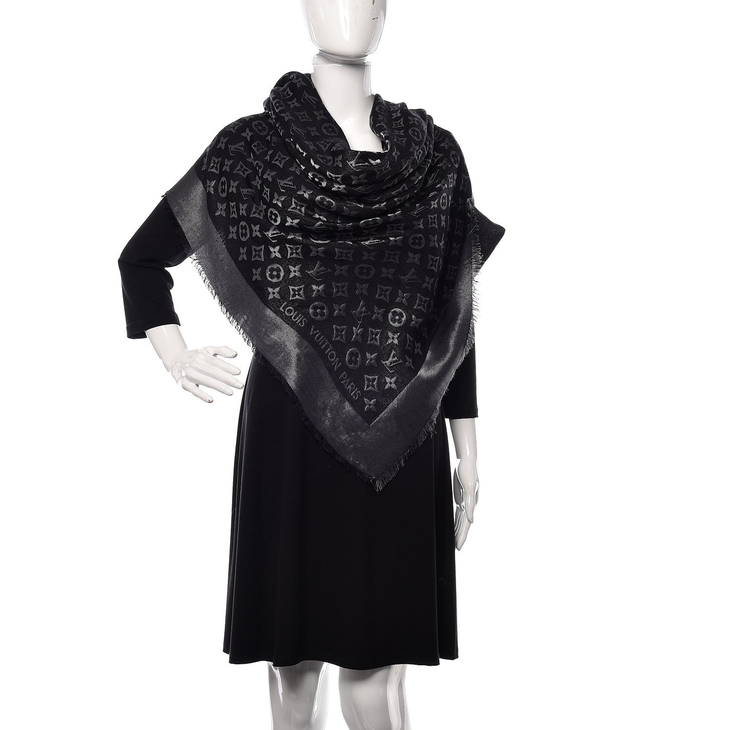 Silk Lurex Wool Monogram Shine Shawl Black