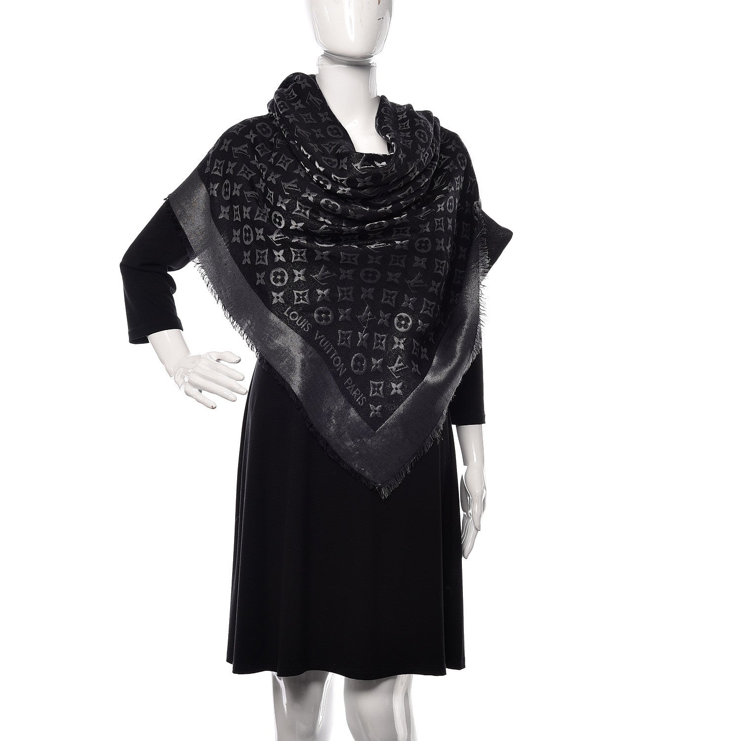 Louis Vuitton Silk Lurex Wool Monogram Shine Shawl Black 2 of 7