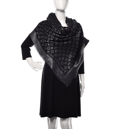 Louis Vuitton Silk Lurex Wool Monogram Shine Shawl Black 2 of 7
