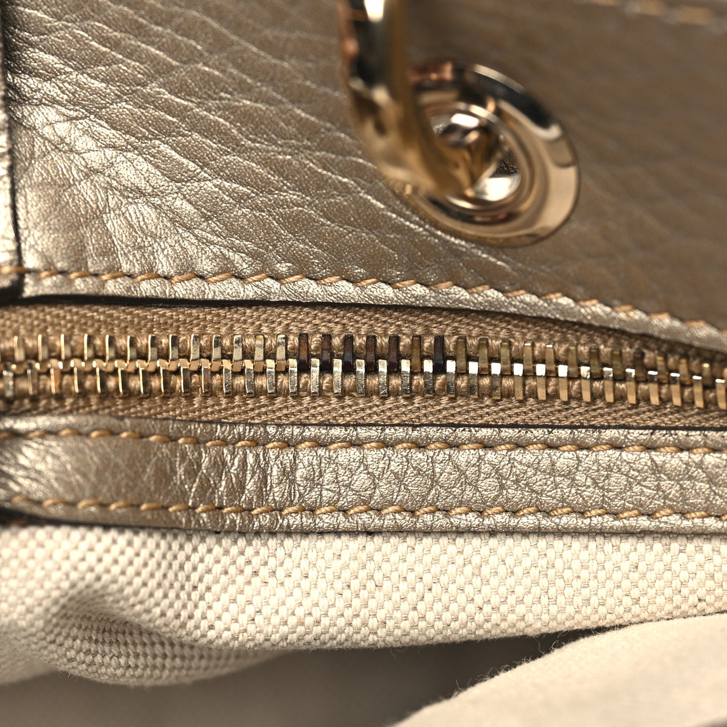 Metallic Pebbled Calfskin Medium Bamboo Shopper Tote Golden Beige