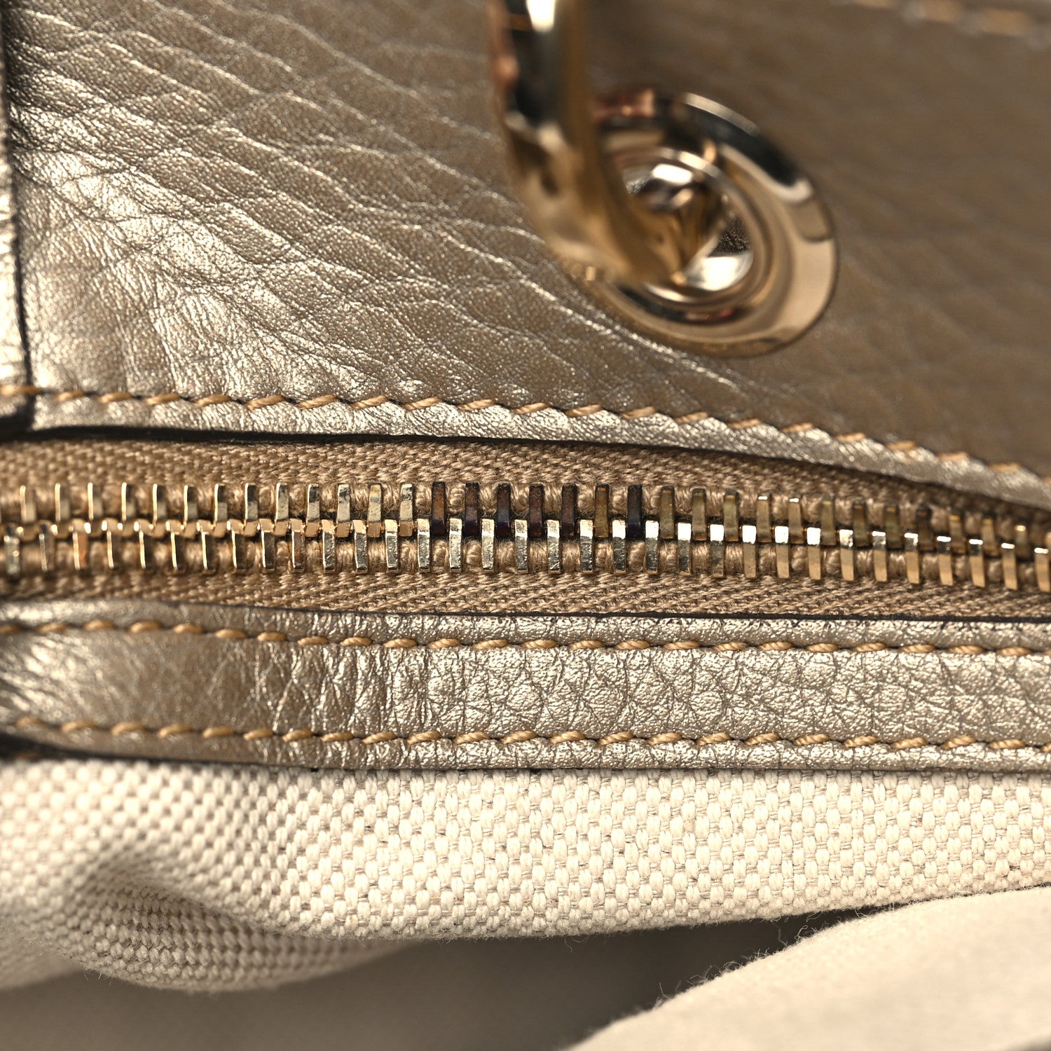 Gucci Metallic Pebbled Calfskin Medium Bamboo Shopper Tote Golden Beige 11 of 12