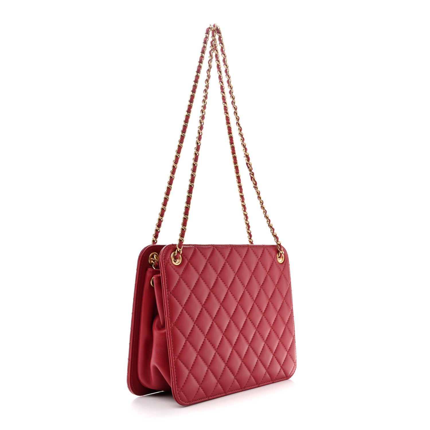 Chanel Calfskin Quilted CC Chain Accordion Tote Red 2 of 12