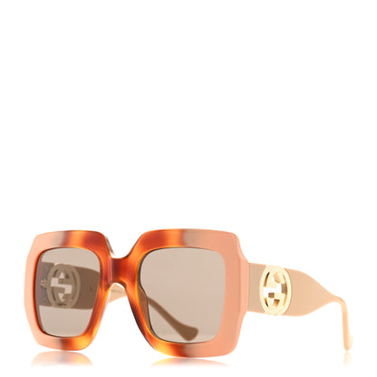 Gucci Acetate Square Frame Chain Sunglasses GG1022S Brown 1 of 8