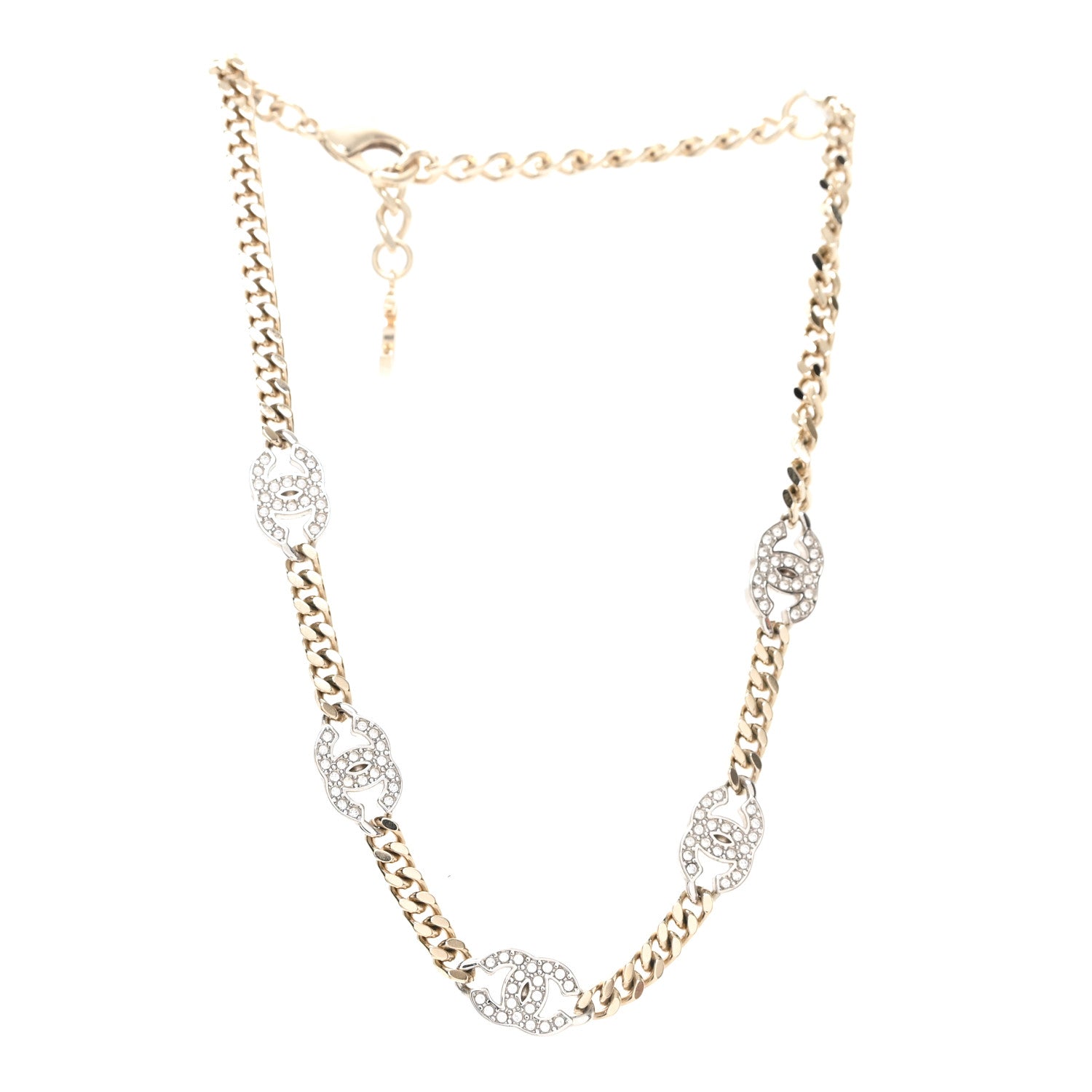 Chanel Crystal Chain CC Link Choker Gold Silver 3 of 5