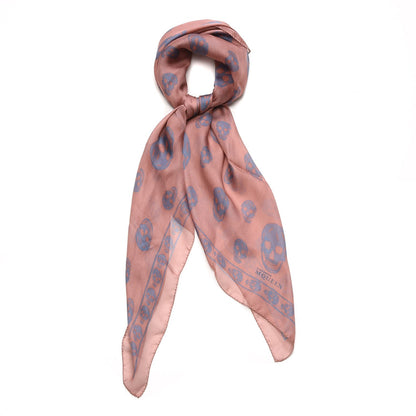 Alexander McQueen Silk Chiffon Skull Scarf Coral Blue 1 of 6