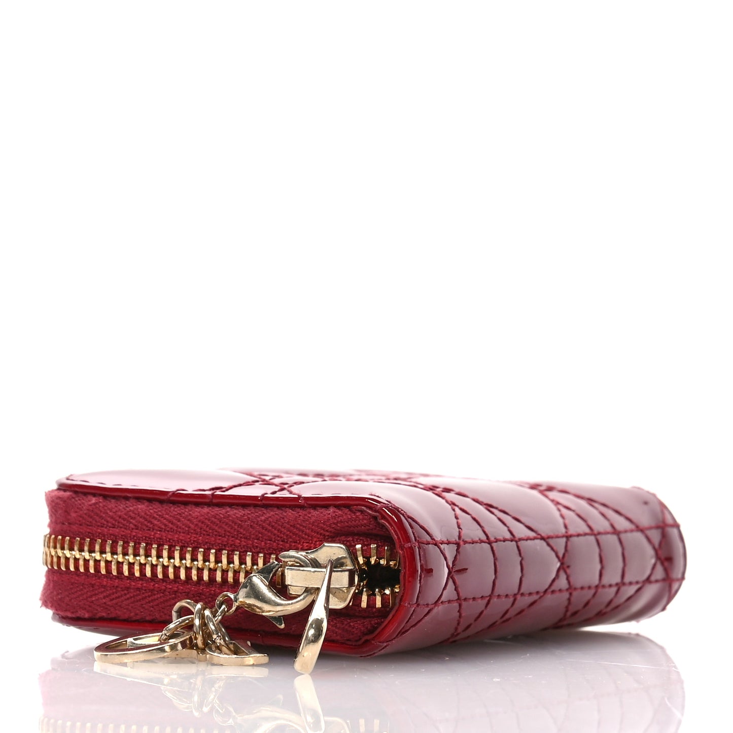 Patent Cannage Small Lady Dior Voyageur Coin Purse Cherry Red