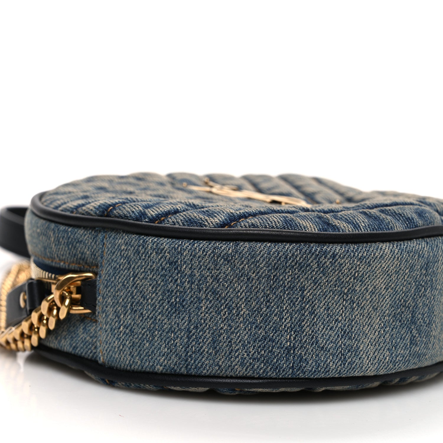Saint Laurent Denim Matelasse Chevron Quilted Round Vinyle Camera Bag Rodeo Blue Cinnamon 9 of 10