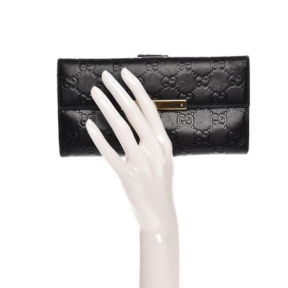 Gucci Guccissima Margaux Calfskin Metal Bar Continental Flap Wallet Black 2 of 14