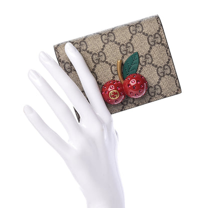 Gucci GG Supreme Monogram Cherry Embellished Card Case Wallet Hibiscus Red 2 of 8